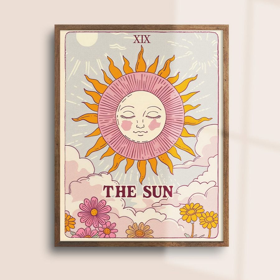 The Sun Tarot Card in Pastel Colors Retro Art Print product image (24)