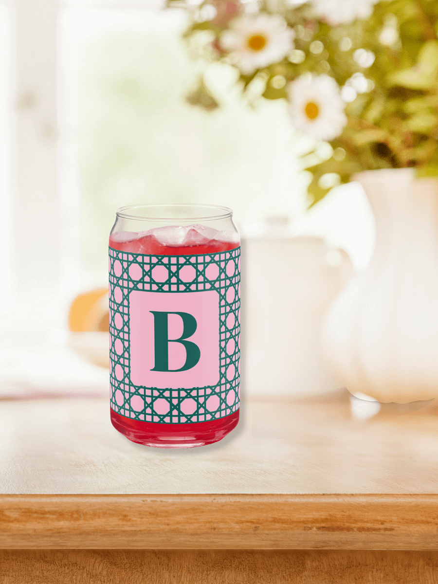 Cannage Green Pink Initial B Can-Shaped Glass product image (2)