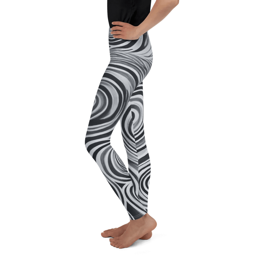 Funky Black and White Noir Liquid Tie-Dye Youth Leggings product image (3)