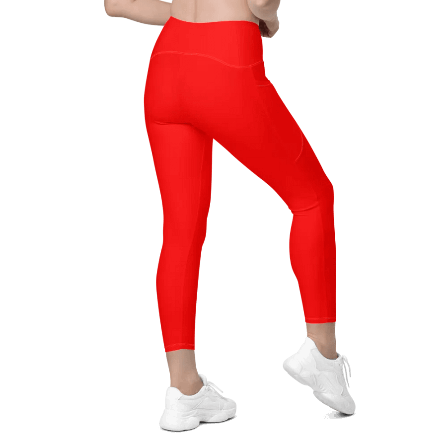 Plain Color Red Leggings with Pockets product image (9)