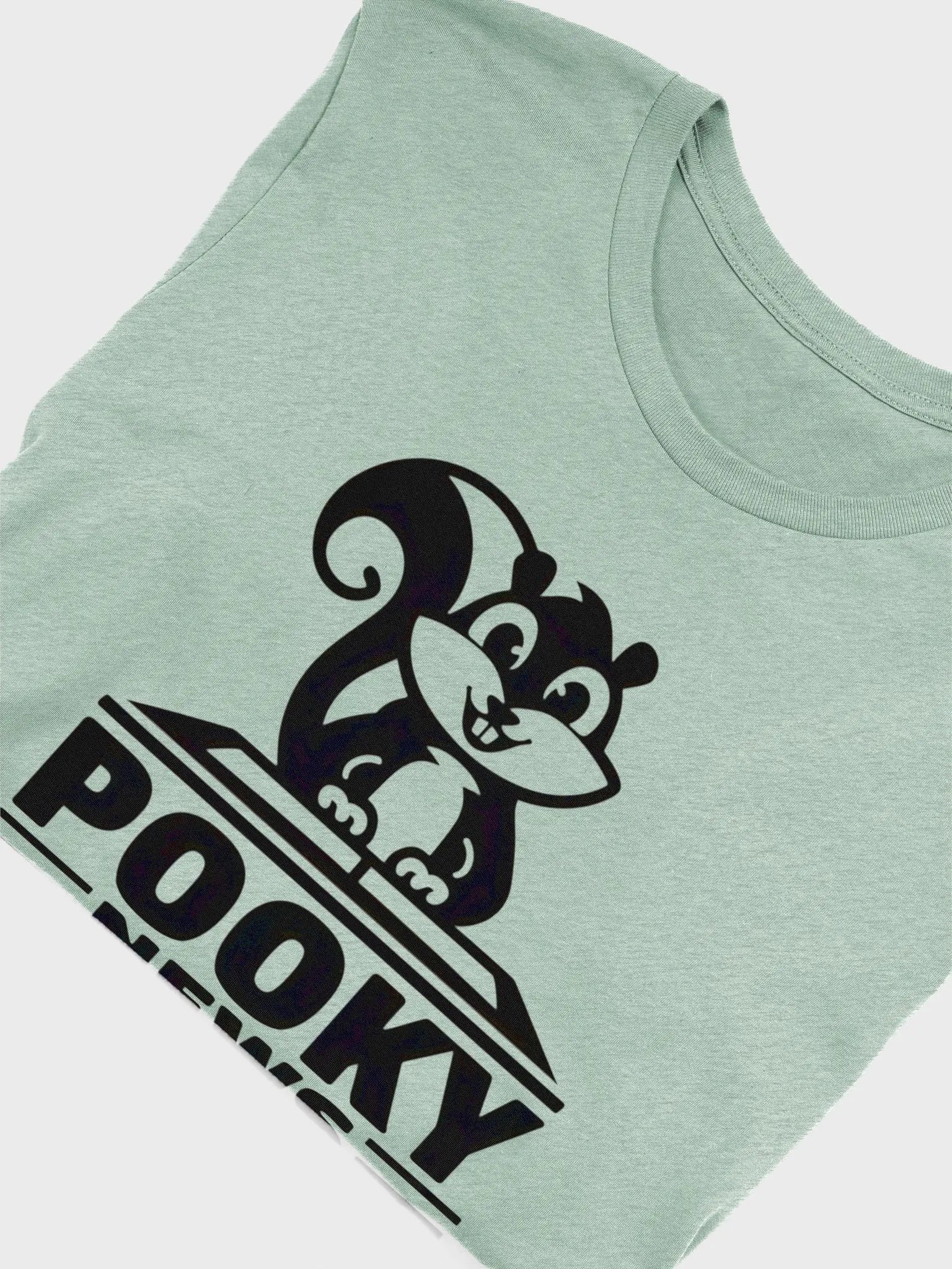 Super Soft and Flattering Tee: Stencil Pooky News, black, at a desk product image (5)