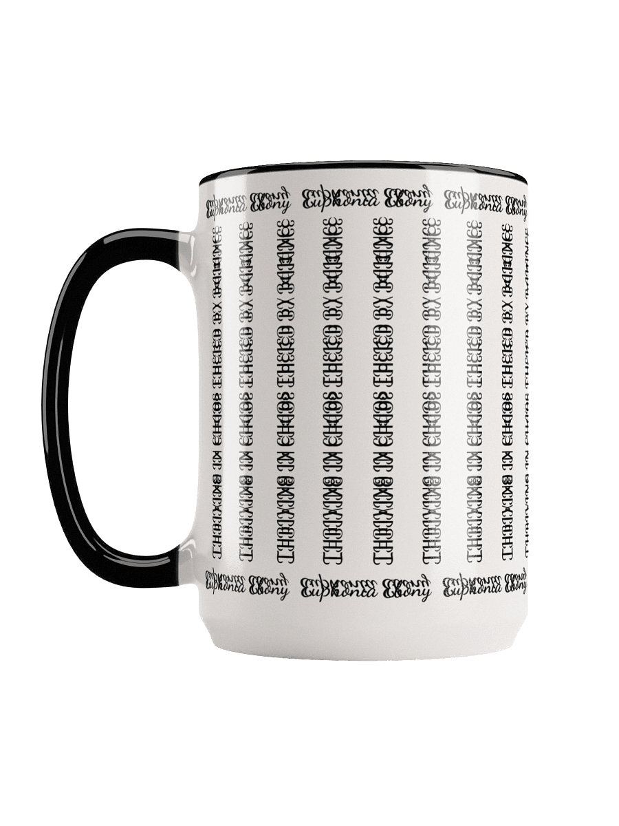 Can you spot it - Cryptic message mug "thriving in chaos fueled by balance" with border: 'Euphonia Ebony' version2 product image (8)