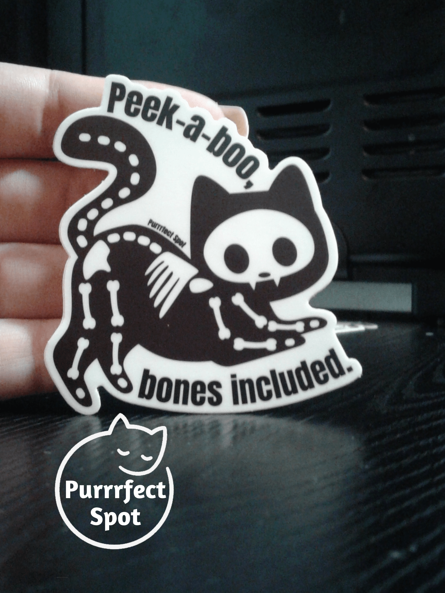 Peek-a-Boo Skeleton Cat Sticker 🐾💀 product image (1)