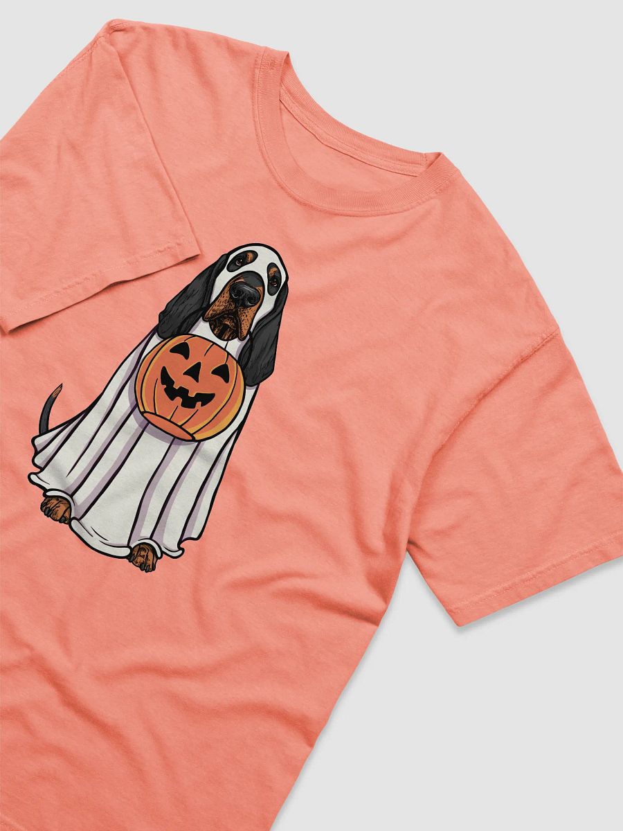 Funny Halloween Bloodhound(Black & Tan) T-Shirt | Funny Bloodhound Wearing a Ghost Costume and Holding a Pumpkin Basket product image (24)