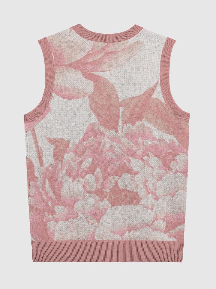 Floral Bliss Coral Knitted V-Neck Vest product image (7)