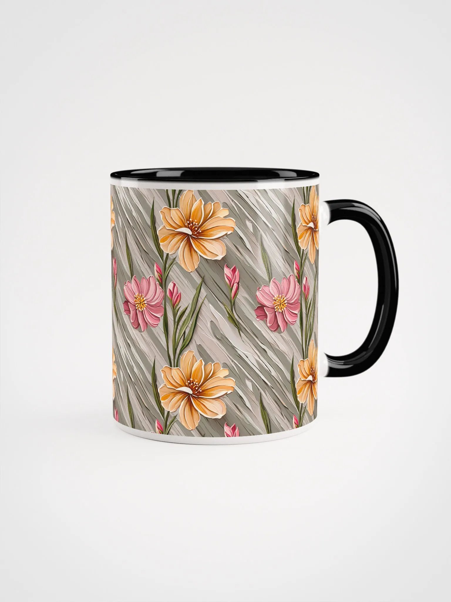 Coffee Mug with Color Inside - Painted Flowers in Shades of Yellow and Pink product image (1)