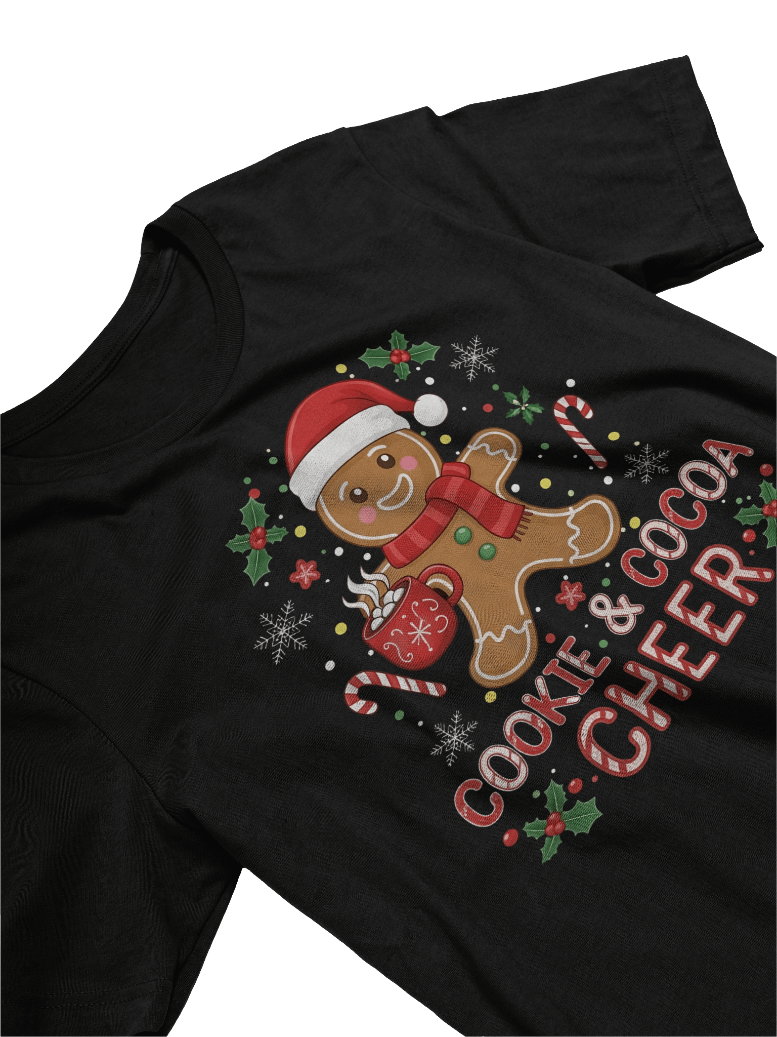Cute Gingerbread Cookie Christmas T-Shirt – Cookie & Cocoa Cheer Holiday Tee – Festive Santa Hat Gingerbread Shirt for Winter & Xmas Parties product image (14)