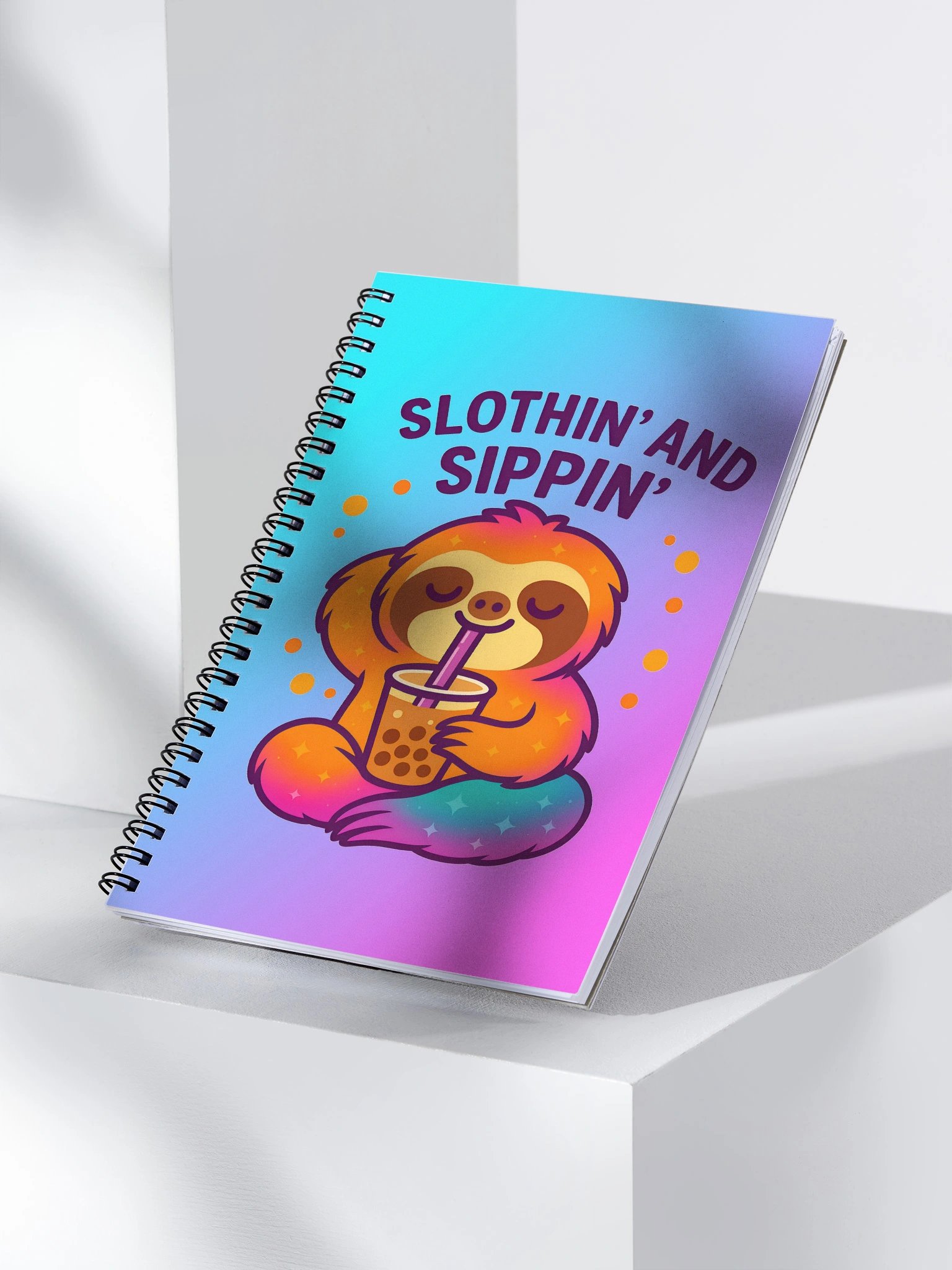 Slothin’ and Sippin’ – Funny Sloth Bubble Tea Notebook | Sloths Having Snacks Collection product image (3)