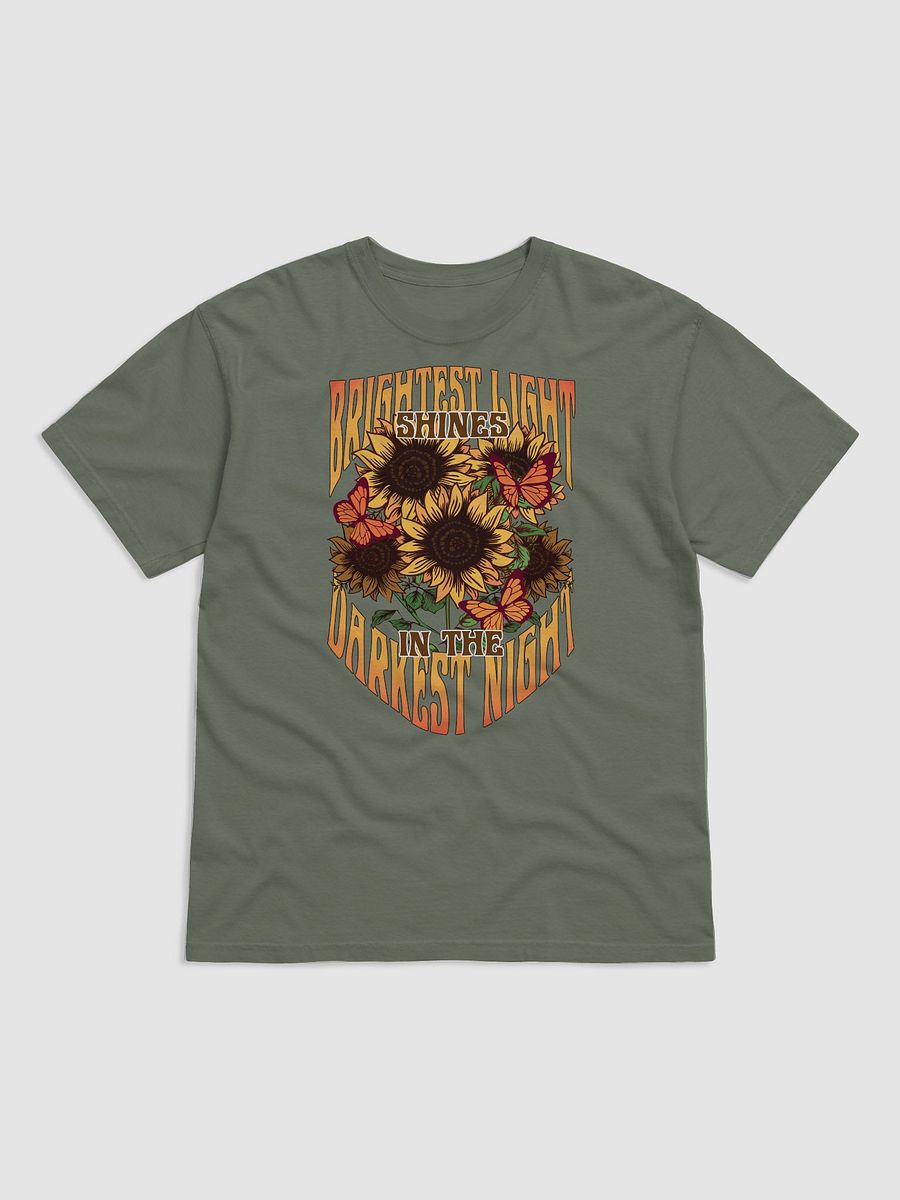 The Brightest Light Shines in the Darkest Night Sunflower T-Shirt | Motivational Fall and Thanksgiving T-Shirt Design product image (18)