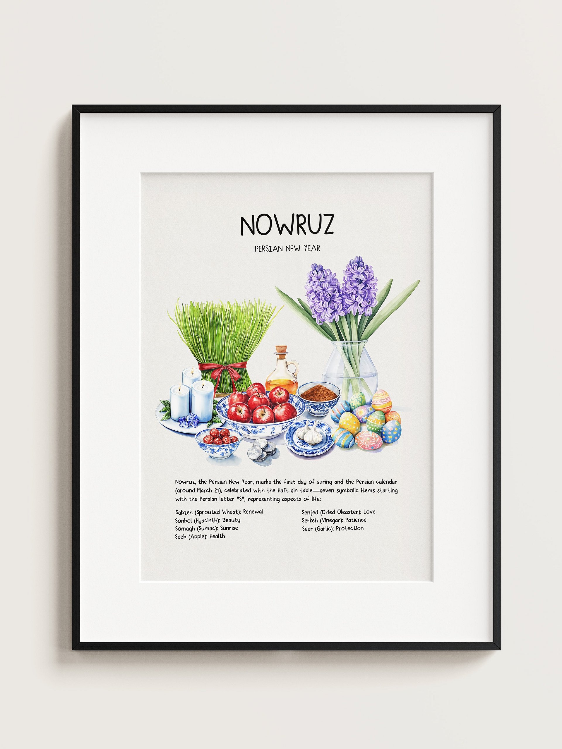 Nowruz Watercolor Art, Haft-sin Table, Persian New Year, Printable Wall Art, Persian Art, Watercolor Food Illustration, Digital Art, Norooz product image (10)