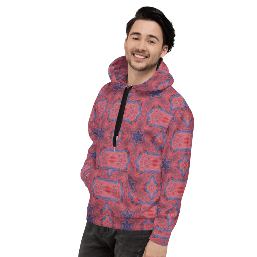 Abstract Repeating Star Pattern in Red Unisex All Over Print Hoodie product image (5)
