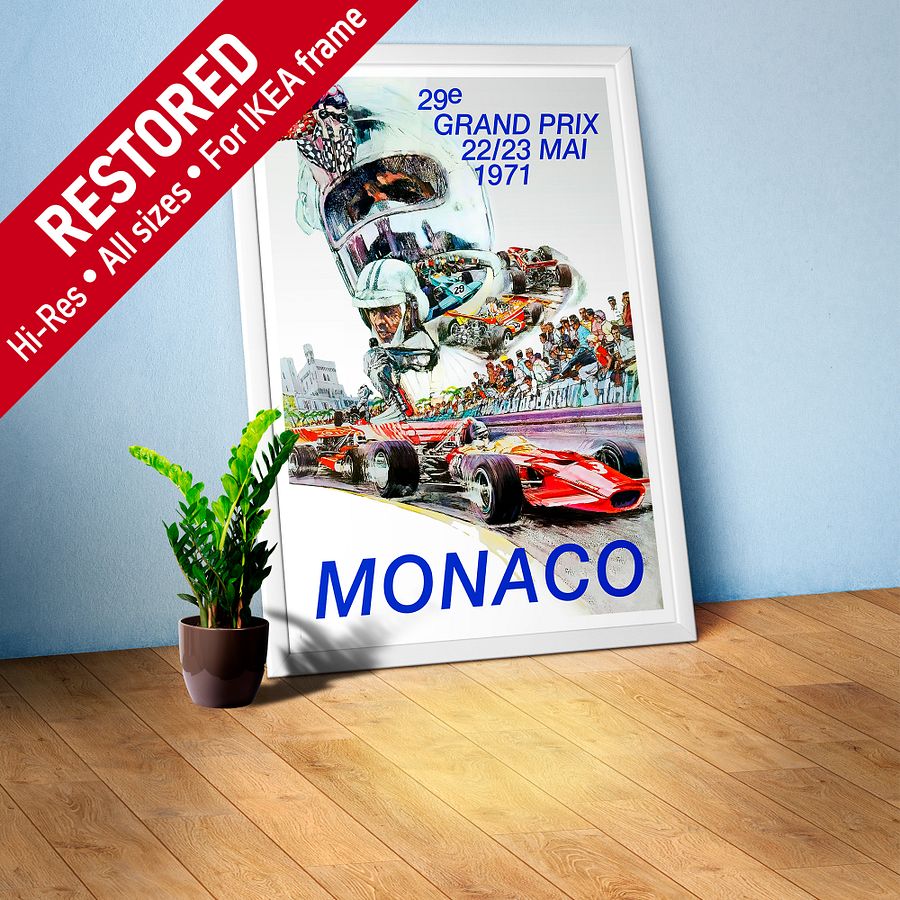 Monaco Vintage F1 Grand Prix, 1971 poster — Vintage Formula 1 poster, Monaco Grand Prix poster, retro travel poster product image (1)