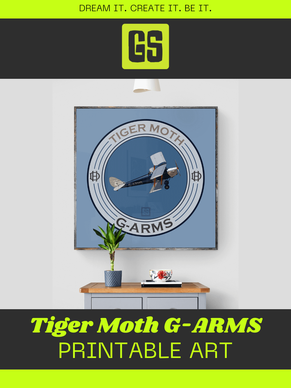 Tiger Moth G-ARMS Printable Aviation Wall Art Square Size Special Edition Blue Emblem product image (2)