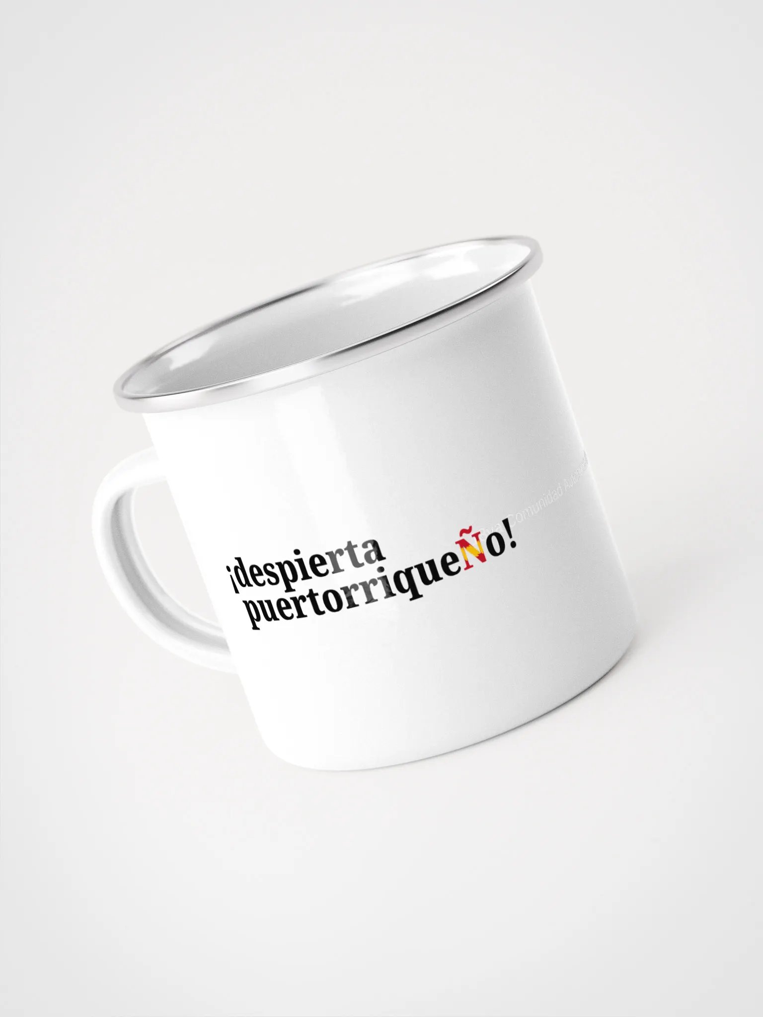 Taza esmaltada blanca - ¡despierta puertorriqueÑo! product image (1)