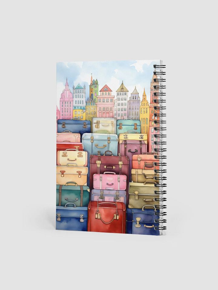 Stacked suitcases cityscape notebook product image (2)