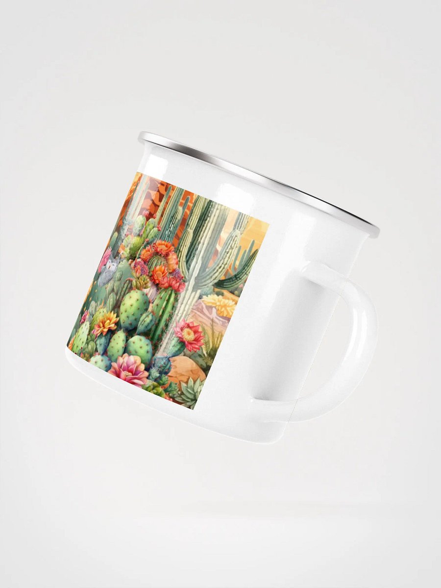 Desert Bloom: A Tale of Resilience Enamel Mug | Durable Outdoor Drinkware product image (3)