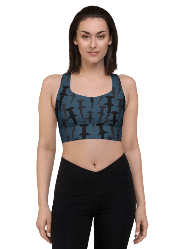 Hammerhead Sharks - Dark Ocean - Recycled Polyester - Longline Sports Bra product image (3)