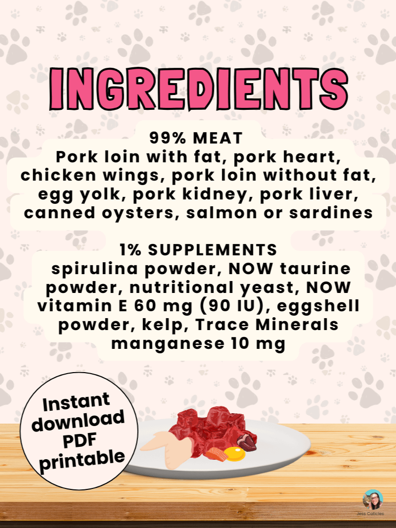 Pork & chicken wings raw meaty bone cat food recipe ~ 1 recipe for adult cats product image (3)