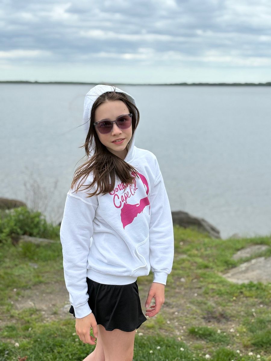 Girls' | BOURNE to Cape Cod™ | DTG Vintage Print | Youth Heavy Blend Hooded Sweatshirt | Rugged, Cozy, Adventure-Ready | Pink Logo product image (5)