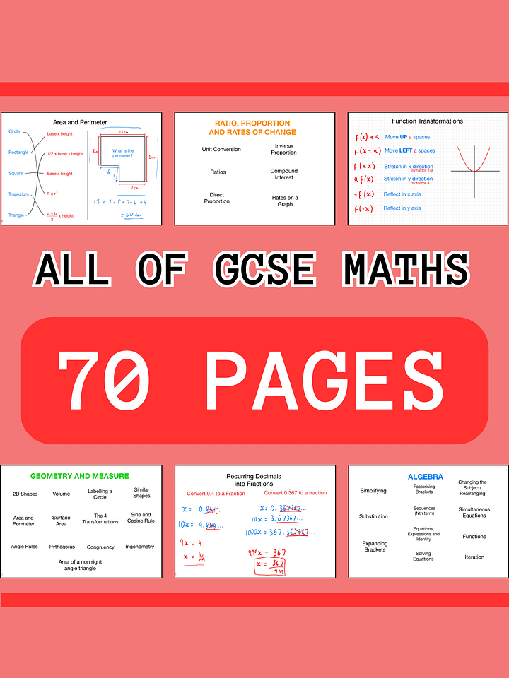 The WHOLE of GCSE Maths (70+ Pages) | Revision Notes Made Easy product image (1)