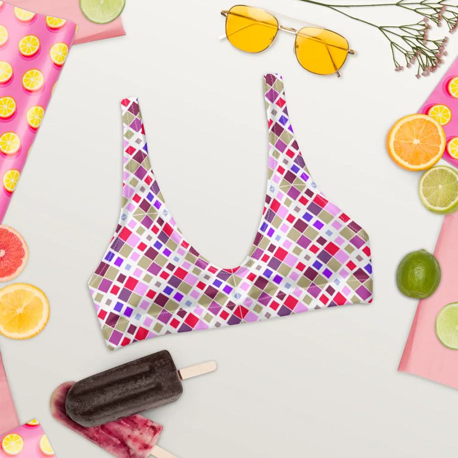 Colorful Square Pattern Design Padded Bikini Top - V2 product image (6)
