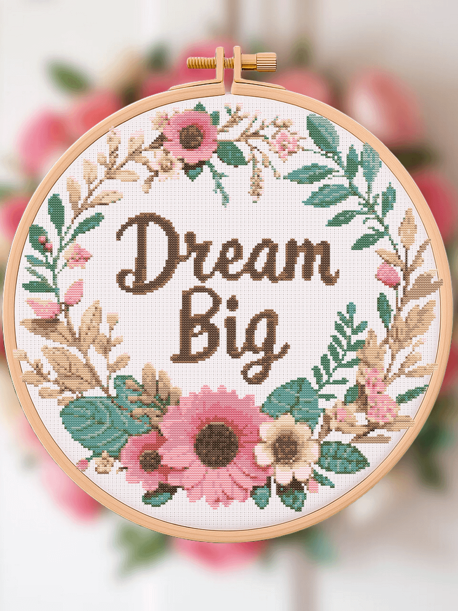 Dream Big Floral Wreath Cross Stitch Pattern product image (1)