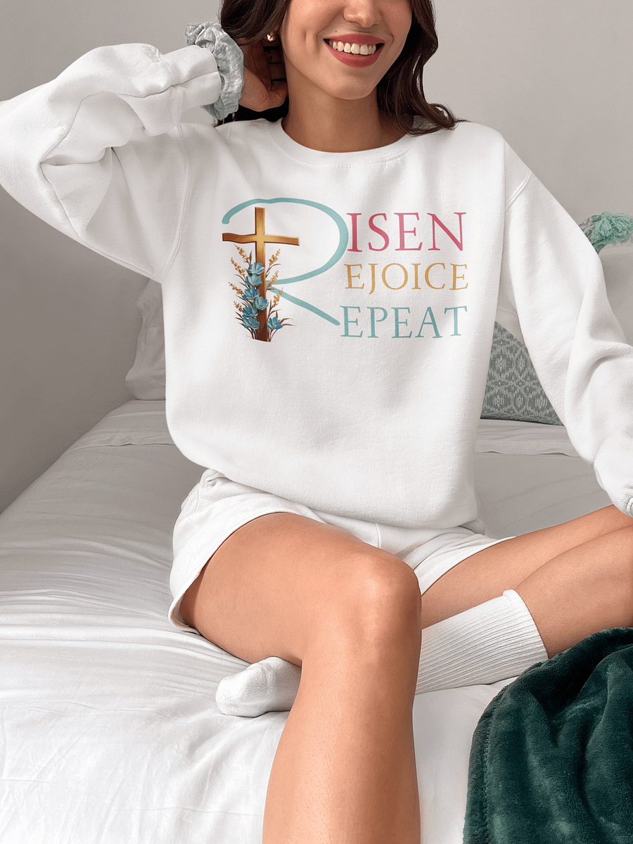 Risen Rejoice Repeat Christian Faith Gildan Sweater product image (1)