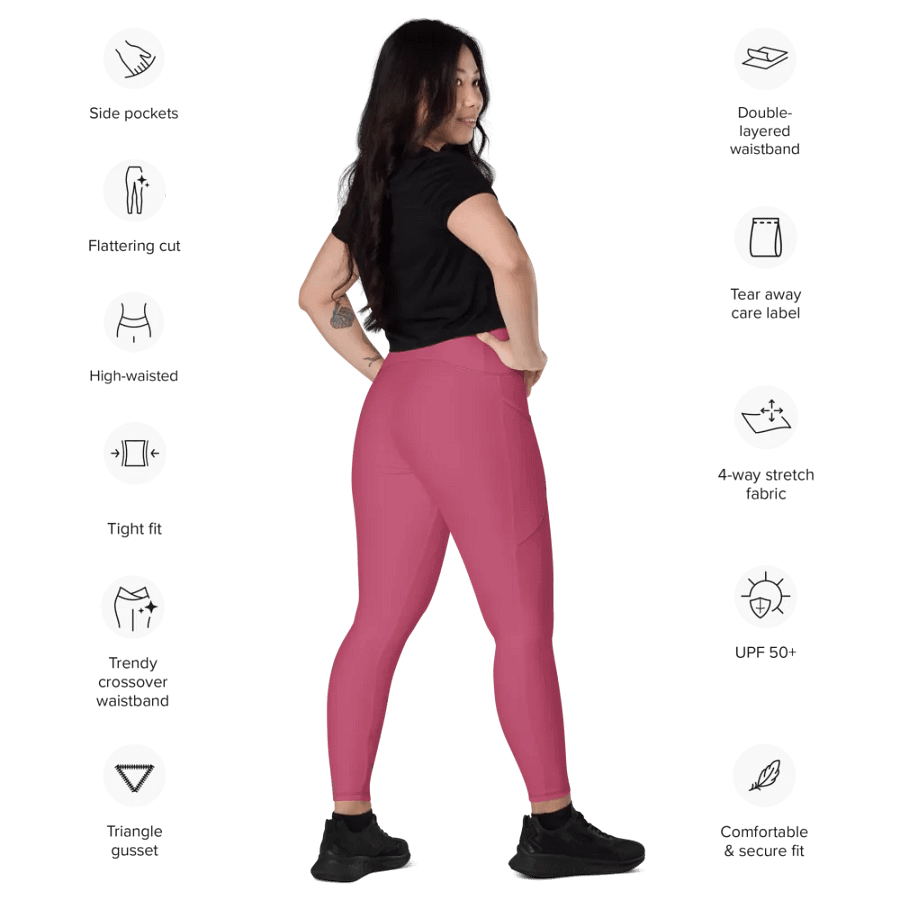 Plain Vibrant Red Soft Summer Women's High Waisted Premium Crossover Leggings with Pockets by Treasure Pie product image (10)