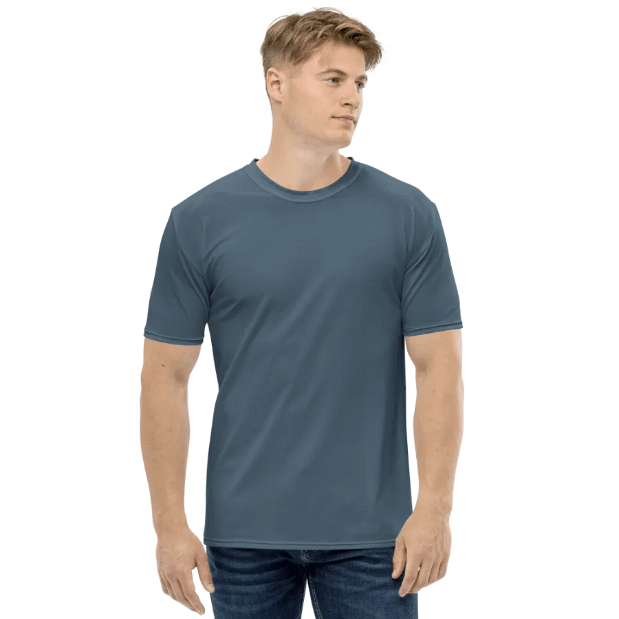 Plain Dark Greyish Blue Soft Summer Men's Crewneck Polyester Heavyweight Premium T-Shirt by Treasure Pie product image (4)