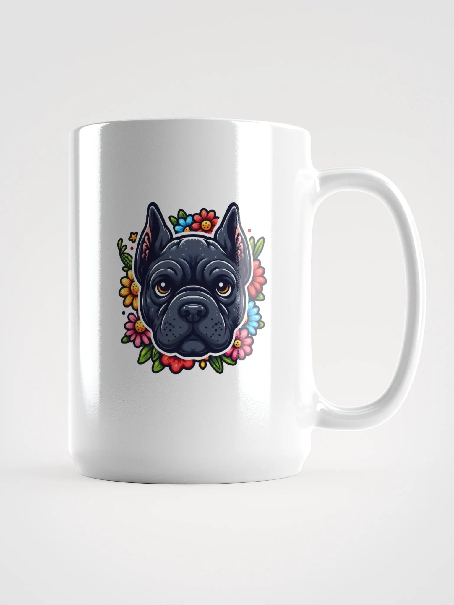 Black Cane Corso with Vibrant Flowers Mug – Bold and Beautiful Dog Lover Gift product image (1)