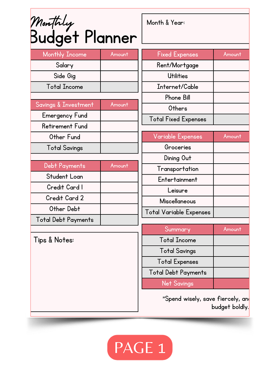 Cute Budgeting Bundle: 2 Monthly Planners + Savings Tracker product image (3)