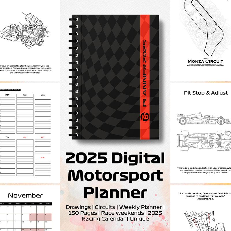DIGITAL 2025 Planner & Calendar, Formula-1 calendar, daily planner, A5, Business planner, Budget planner, Diary, F1 gift, F1 merch, F1 stickers
