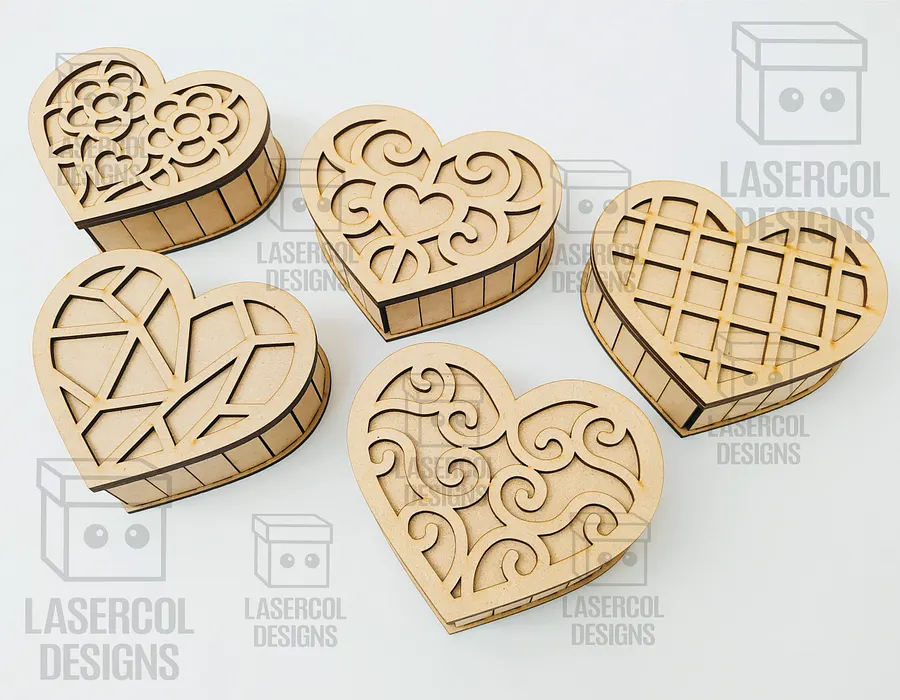 Heart Shaped Box Set 1 (5 Styles, 3 Sizes) - Laser Cut Files product image (2)