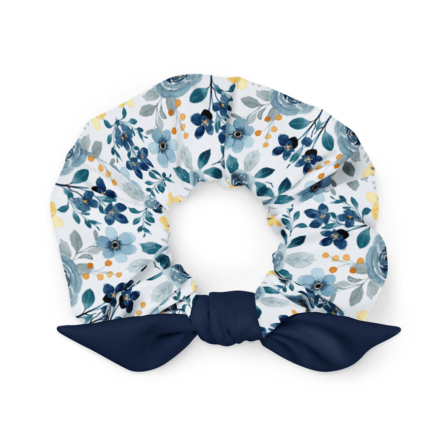 Blue Floral Scrunchie with Navy Bow | Sustainable Hair Accessory product image (1)