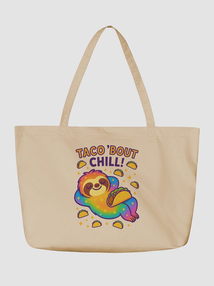 Taco ’Bout Chill – Funny Sloth Tote Bag (Double-Sided Print) | Organic Cotton Tote – Sloths Having Snacks Collection product image (2)
