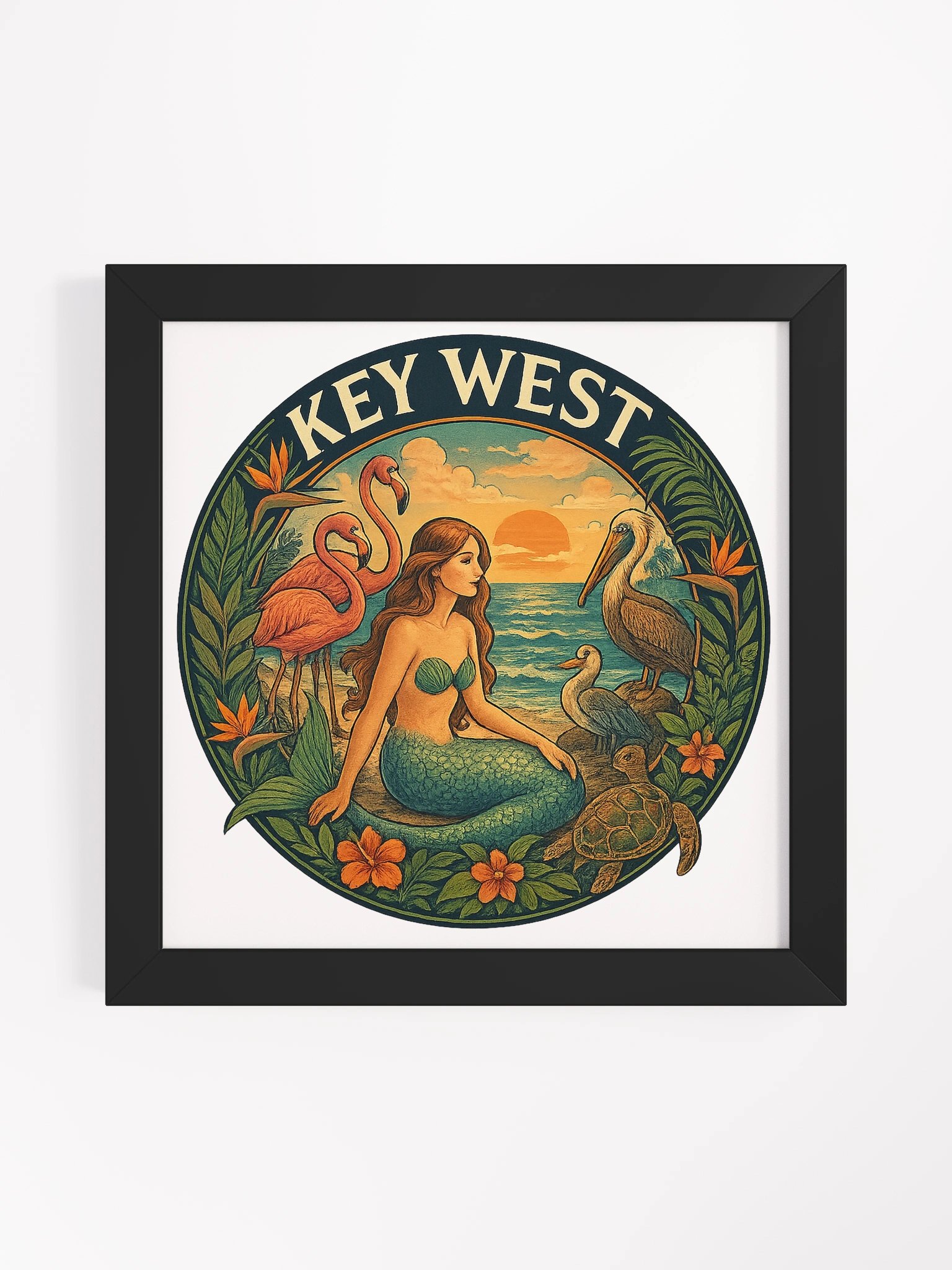 Key West Framed Poster with Mermaid, Birds, and Turtle product image (7)