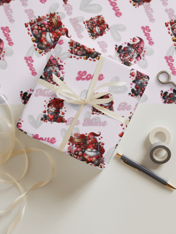 Be Mine Valentine Gnome Wrapping paper set of 3 product image (1)