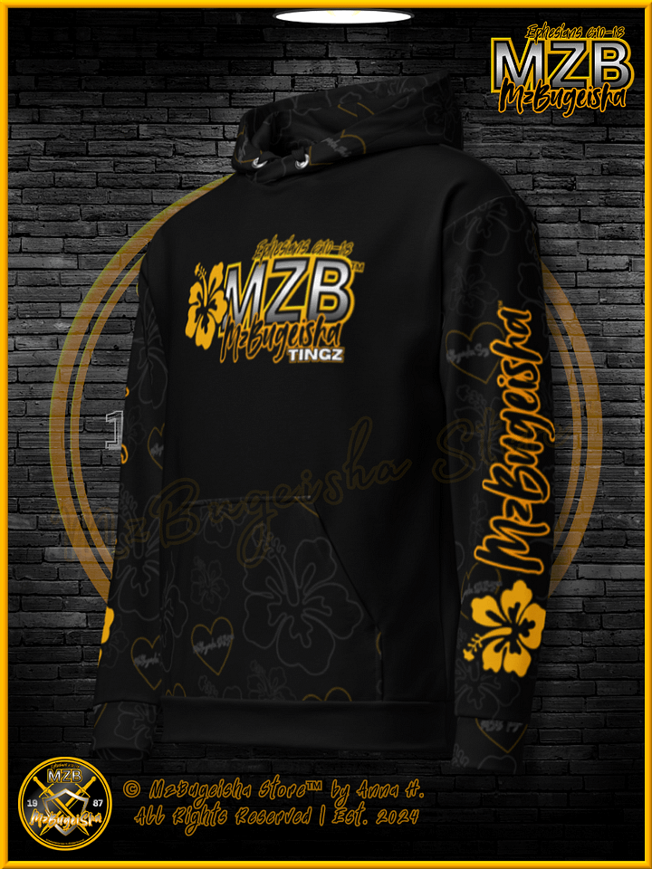 Hoodie - MzBugeisha™ "MZB Tingz™ Logo [V1] (hibiscus/blk/yellow)" [AOP] Hoodie By Anna H. product image (2)