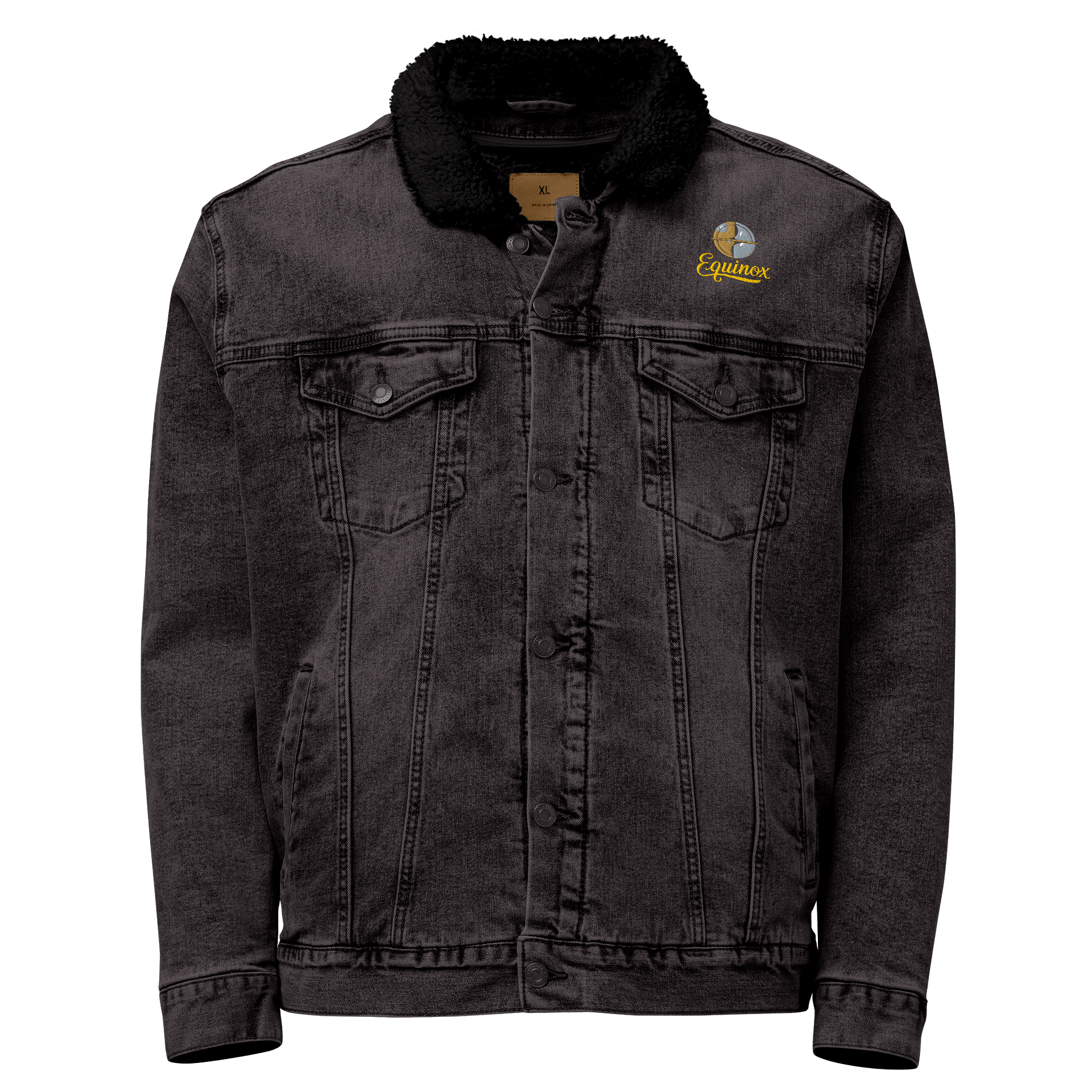 Equinox Unisex Sherpa Denim Jacket - Black & Light Denim, Celestial Design, Heavyweight product image (1)