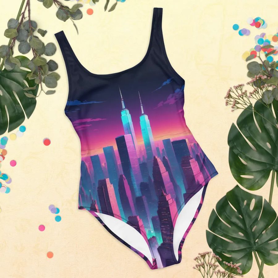 Vaporwave New York City All Over Print One Piece Swimsuit product image (12)