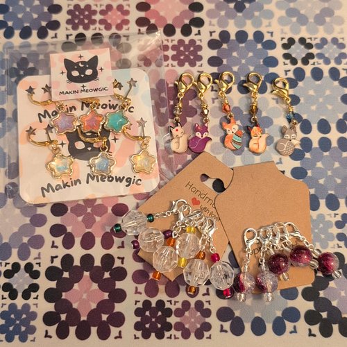 All of the stitch markers I have gotten recently. All of my crochet ones decided to vanish on me so I had to restock. The fox...