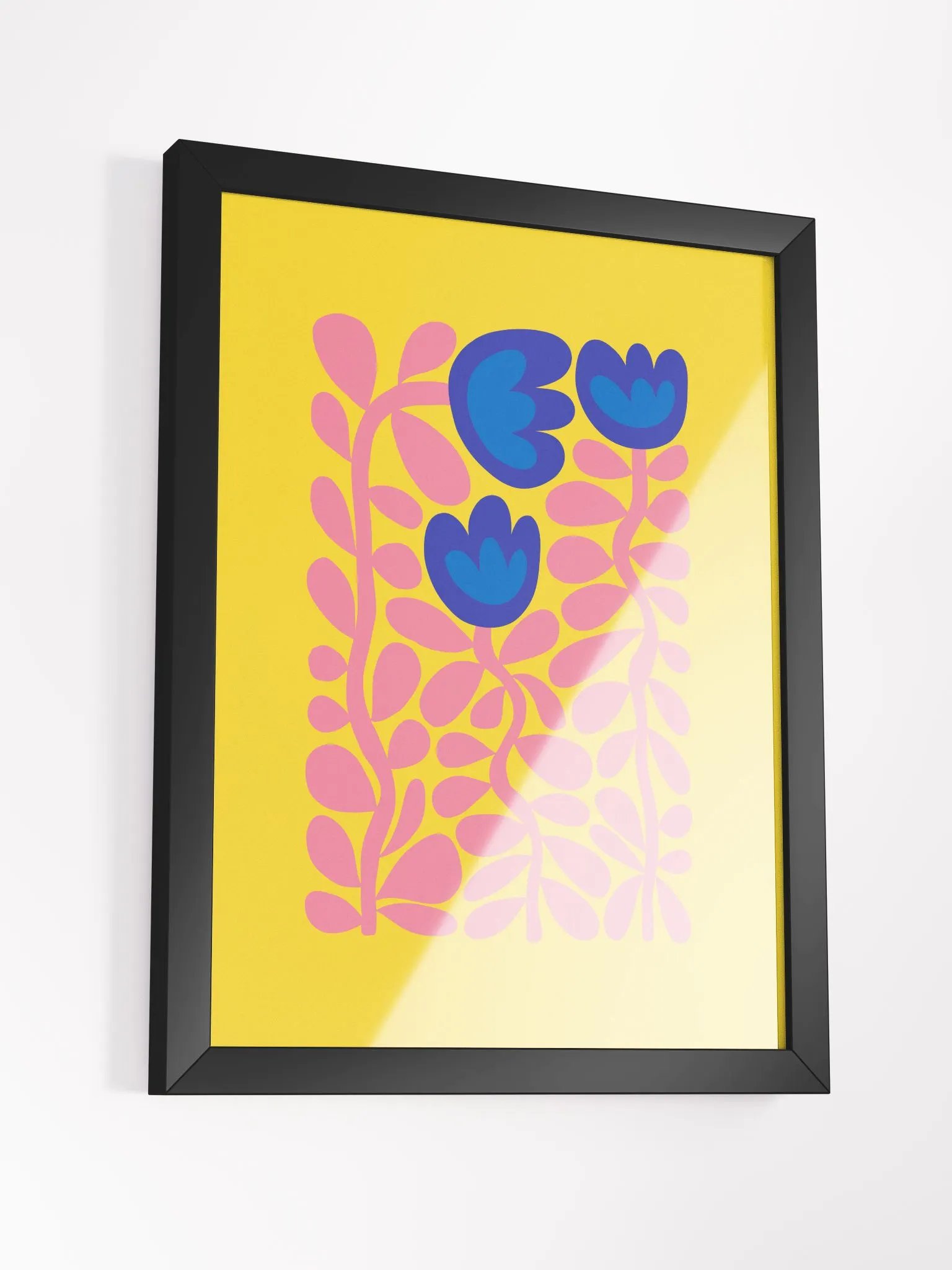 Amidst pink leaves, the blue flowers shone - Framed Poster product image (3)