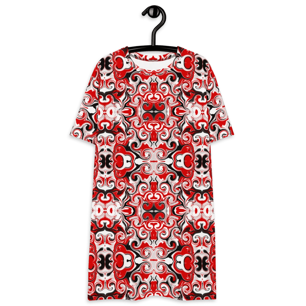 Red Abstract Swirls T-Shirt Dress product image (5)