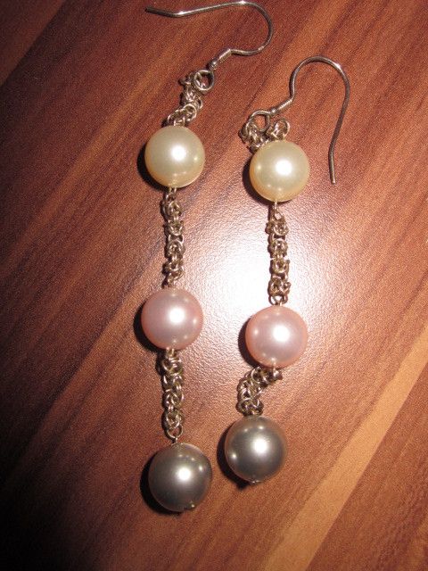 Ohrringe mit 3 perlen Gelb Rosa Silber product image (1)