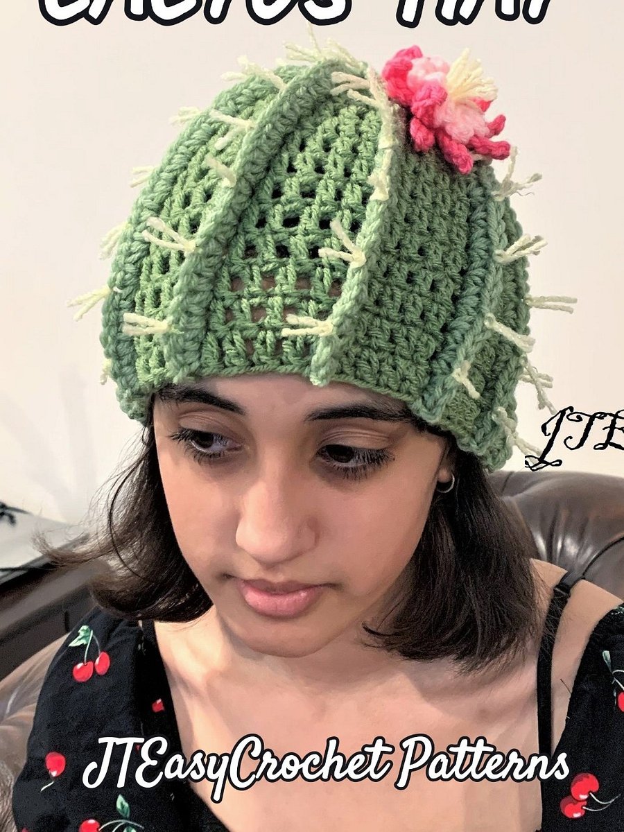 Crochet Cactus Hat Pattern, Baby Cactus Beanie, Newborn Succulent Hat Photo Prop, Cactus Flower Hat product image (3)