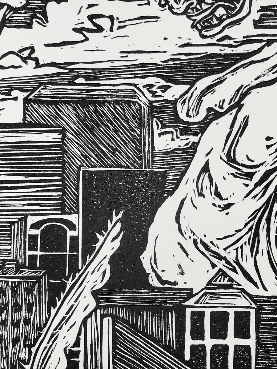 Kaiju Dragon in Seattle Linocut Print product image (5)