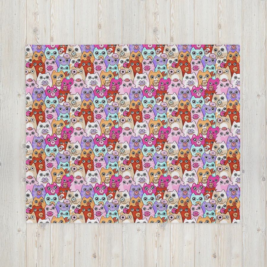 Whimsical Cat Faces and Doughnuts Throw Blanket product image (2)