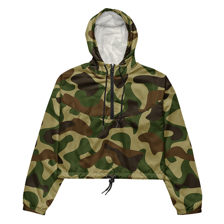 Woodland Green Army Camouflage Military Camo Pattern Women's Cropped Windbreaker product image (2)