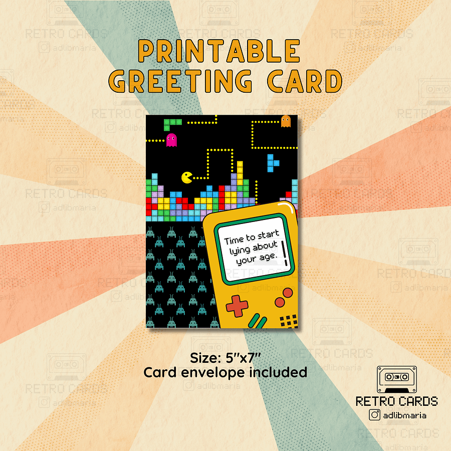 Printable Birthday Card Retro Greeting Card Time to Start Lying with Envelope product image (1)