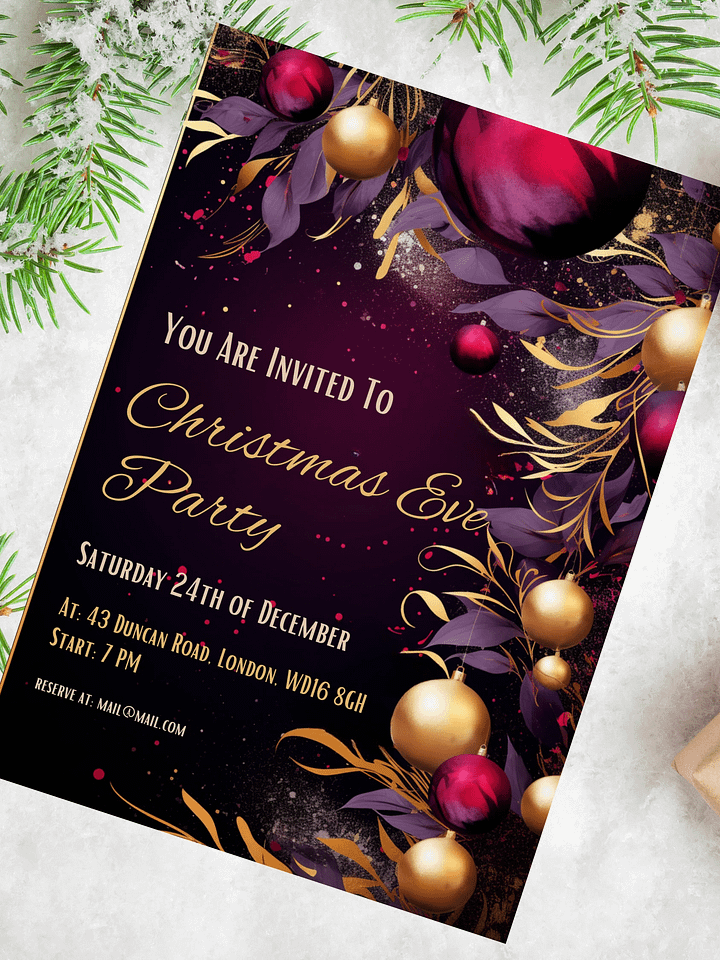 Beautiful Purple and Gold Christmas Party Invitation | Editable in Canva | Christmas Party Printable | Holiday Invitation Template | Canva product image (2)